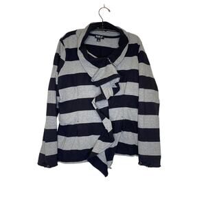 Allen B. Allen Schwartz Ponte Knit Stripe Zip Ruffle Cardigan EUC Sz Lg Cotton
